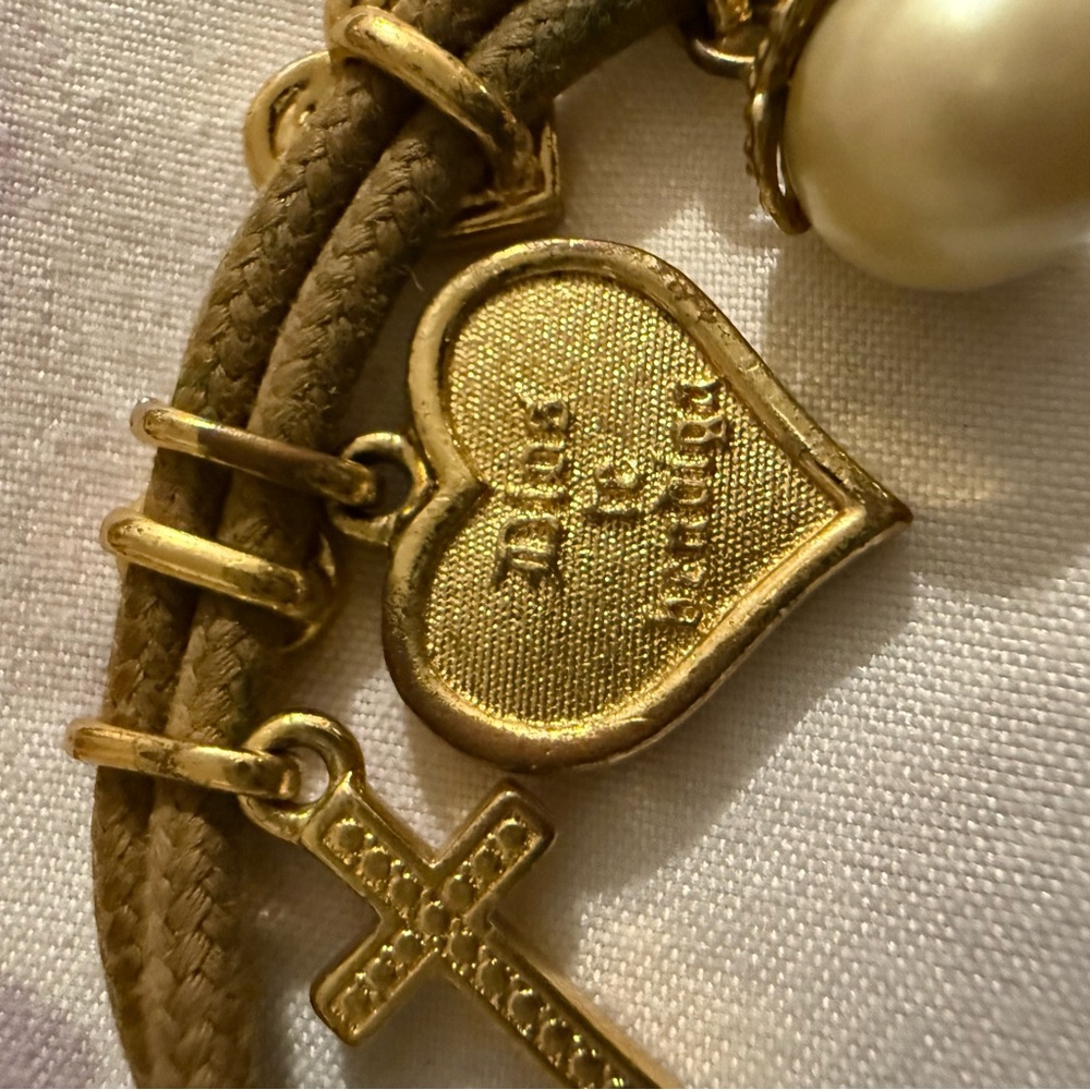 Gold Heart and Cross Charm Bracelet